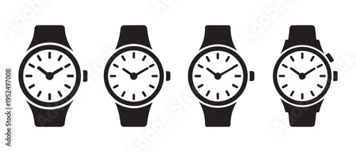 Four black and white watches side by side.