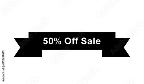 Bold Black Ribbon Banner Vector Illustration with 50% Off Sale for E-Commerce, Websites, and Social Media