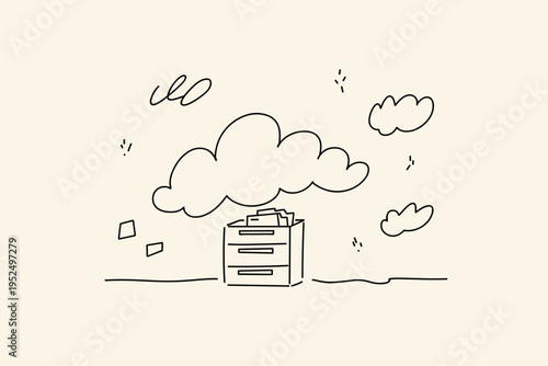 Surreal Cloud Filing Cabinet Floating in a Digital Sky