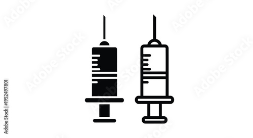 Two medical syringes depicted in a stark black silhouette