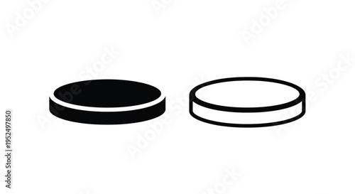 Two simple circular shapes one solid and one outline silhouette