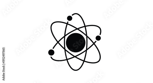 Simple depiction of an atomic structure a bold black silhouette