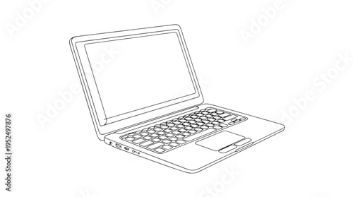 Minimalist Line Art Vector Illustration of a Modern Laptop with Blank Screen, Ideal for Technology, Business, and Education Concepts