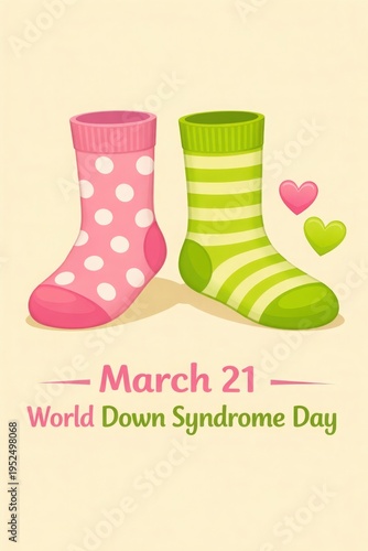 World Down Syndrome Day Awareness Illustration with Colorful Socks – March 21 Inclusion Campaign Concept