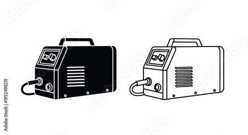 Two welding machines shown in contrasting colors a striking silhouette