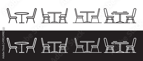 A series of identical chairs arranged in a row on white and black backgrounds.