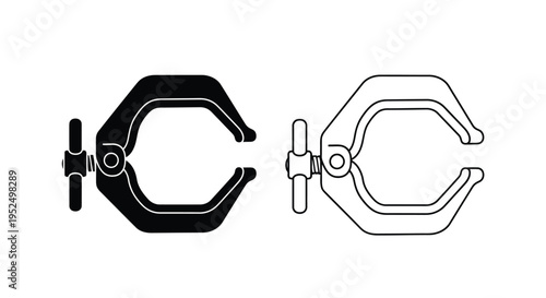 Two depictions of a c clamp one filled and one outlined silhouette