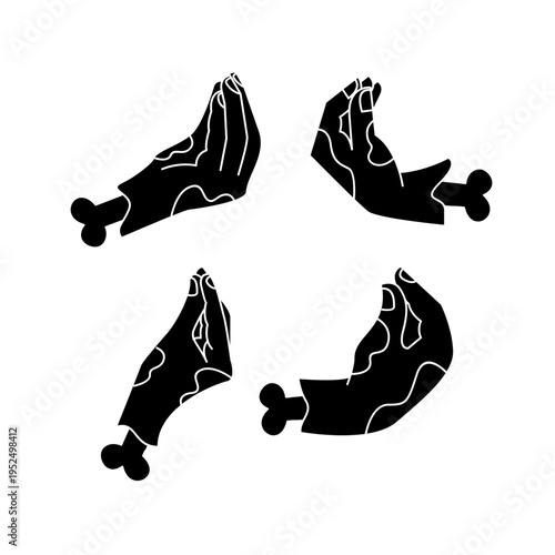 Black Silhouette Severed Zombie Hands with Bones, Spooky Graphic Icon for Halloween and Horror Designs