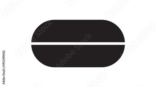 Minimalist black horizontal capsule pill icon vector for medical, health, pharmacy, and wellness designs, isolated on white background