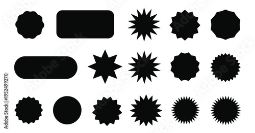 Black starburst sticker collection with sale labels ribbons and price tags in vector illustration isolated on background