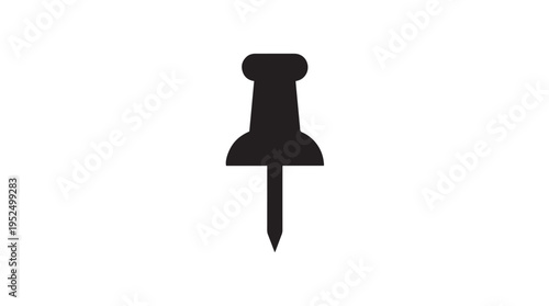 Simple black pushpin vector icon for office supplies, map location, or notice board elements, ideal for web design and presentations