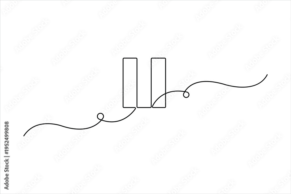 Obraz premium Pause button icon in continuous one line art drawing style. Line art of pause button vector illustration