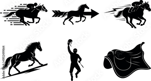 Dynamic horse racing and equestrian sports icons set isolated illustration