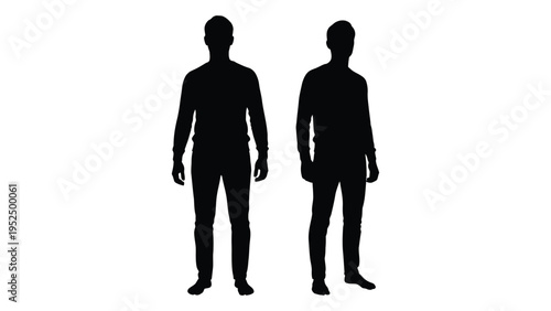 Two men standing side by side in black silhouette