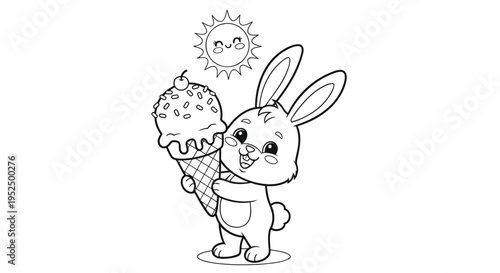 Vector illustration of bunny holding ice cream cone