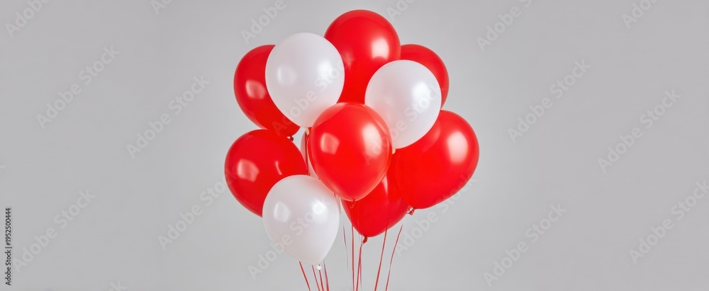 Obraz premium A lively bouquet of red and white balloons dancing in celebration's breeze