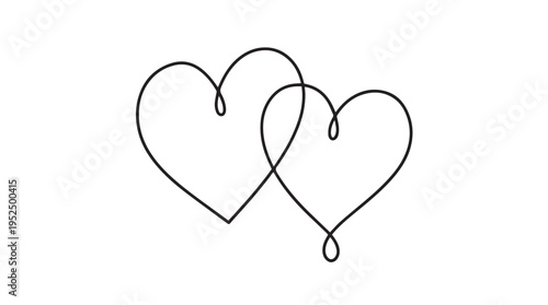 Two Intertwined Hearts Continuous Line Art Vector Illustration for Love, Wedding, and Valentine's Day Designs on a White Background