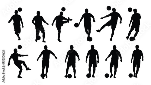 Silhouettes of soccer players in various poses