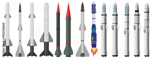 Military Ballistic Missile and Space Rocket Vector Collection for Defense and Aerospace Design