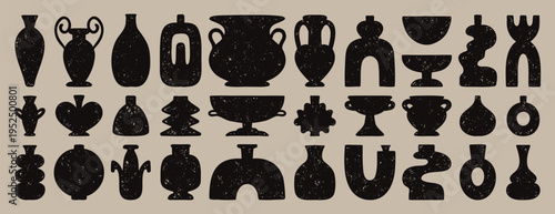 minimalism, elegance, classic vases and amphorae textured boho ceramic vases trendy minimalist style. pottery icons creative trendy forms