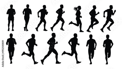 A group of people running in different poses