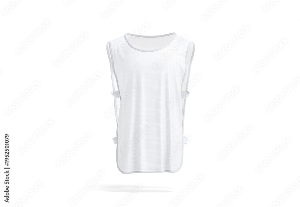 Obraz premium Blank white football team practice vest with straps mockup png, transparent background, 3d rendering. Empty waistcoat tank top bib for soccer team mock up, cut out. Clear player mesh kit template.