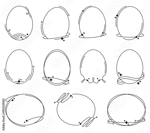 minimalist aesthetic frame border oval ellipse shape with stars sparkle element