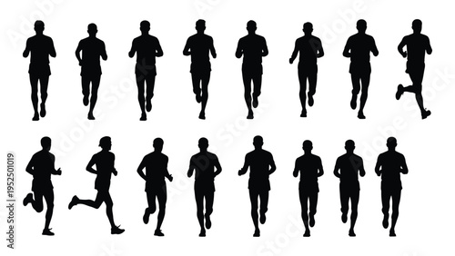 A group of people running in different poses