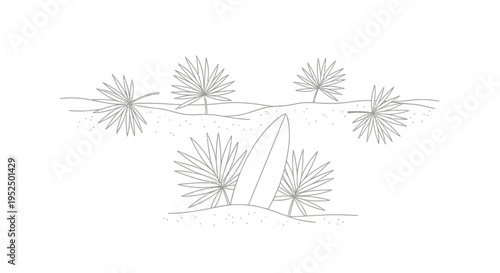 Surfboard and palm trees vector illustration set