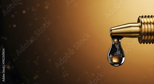 Single Drop of Crude Oil on Gold Nozzle, High Fuel Price and Energy Crisis Concept