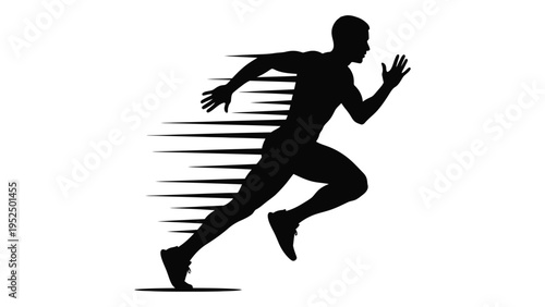 A black silhouette of a man running quickly