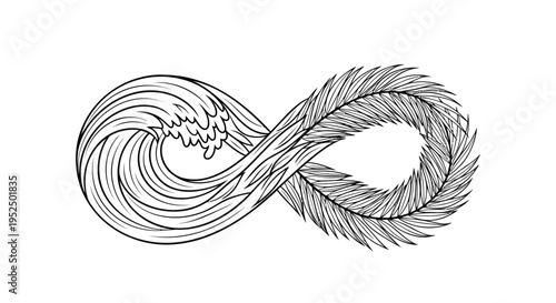 Infinity symbol vector with wave and feather elements