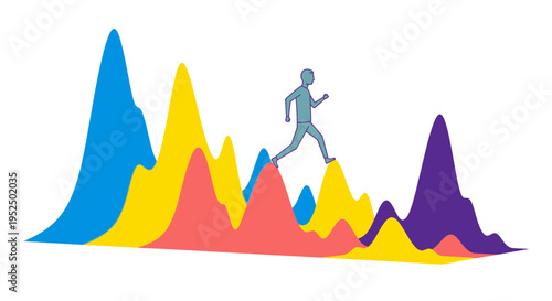 Strategic entrepreneur navigating complex data peaks and market volatility to achieve sustainable business growth and scalability