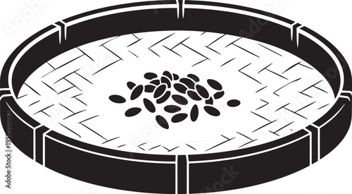 Traditional Round Woven Tray Icon with Grains
