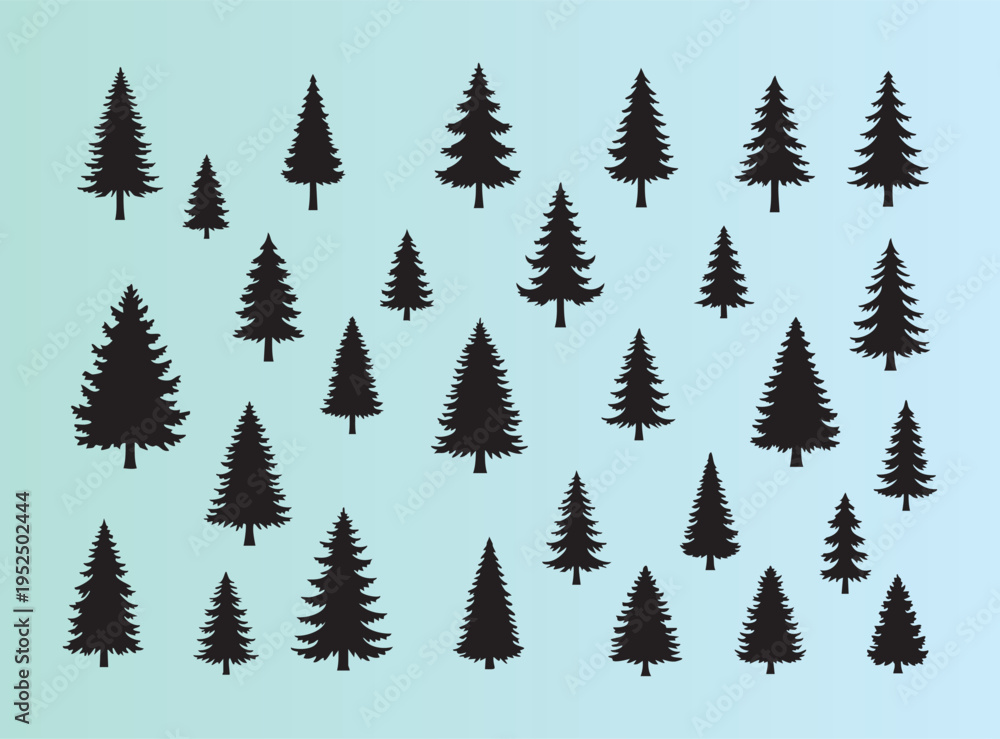 Obraz premium Assorted evergreen trees in various sizes isolated on transparent background