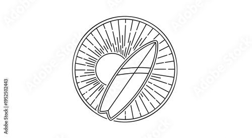 Vector surfboard and sun icon