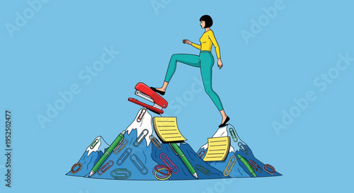 Empowered female executive conquering administrative barriers to achieve peak business productivity and streamlined workflow