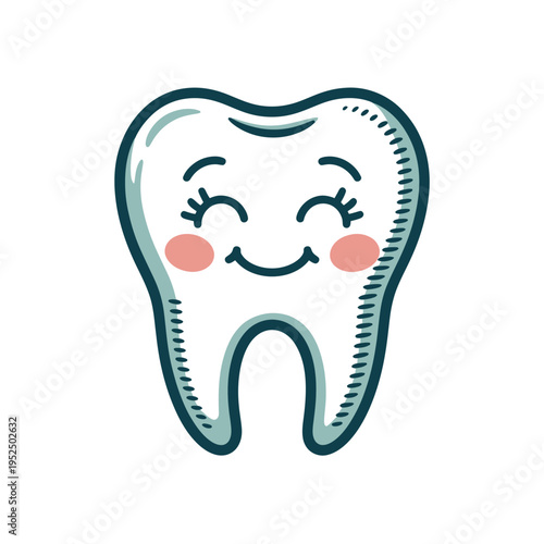 Happy smiling cartoon tooth with rosy cheeks