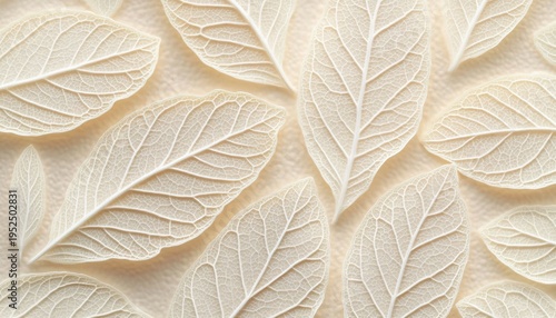 Elegant Overlapping Skeleton Leaves in Soft Tones on a Light Beige Background, Nature s Artistry