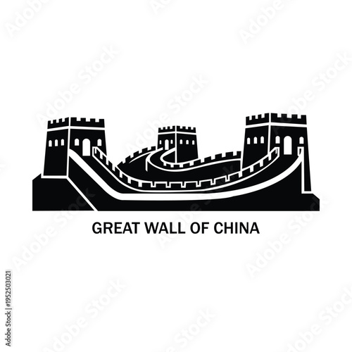 Minimal black silhouette of the Great Wall of China on a clean white background, flat vector-style illustration of the iconic ancient Chinese landmark