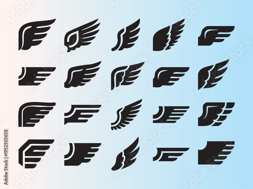 Collection of stylized wing logos and icons in various designs