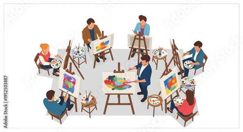 Art Class Painting Workshop: Diverse Students Create Masterpieces on Easels