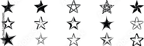 Variety Pack of Classic Five Point Stars in Multiple Designs Solid and Hollow Black Silhouettes