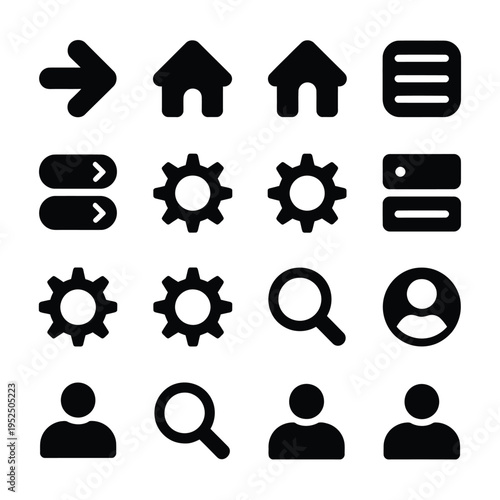 Collection of minimalist black icons representing various interface elements