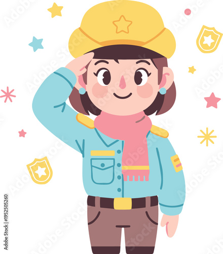 Cute female park ranger cartoon vector illustration with uniform, friendly character design and colorful children themed profession concept
