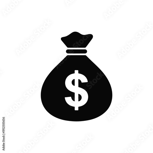 Simple black icon of a money bag with a dollar sign displayed