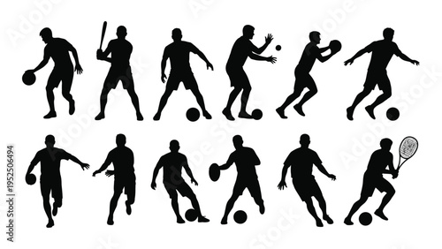 Silhouettes of people playing various sports
