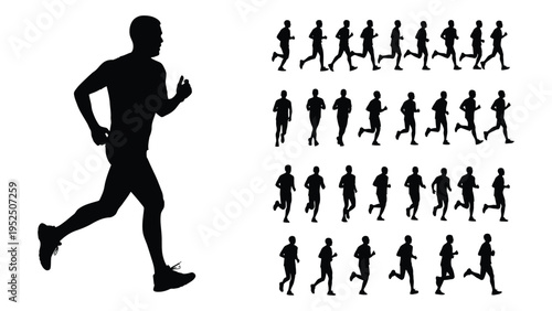 A collection of running silhouettes in various poses