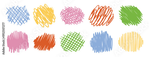 Colorful scribble backgrounds set. Hand drawn marker strokes. Abstract doodle textures for creative design