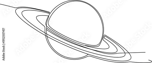 Continuous line drawing of Saturn planet with rings